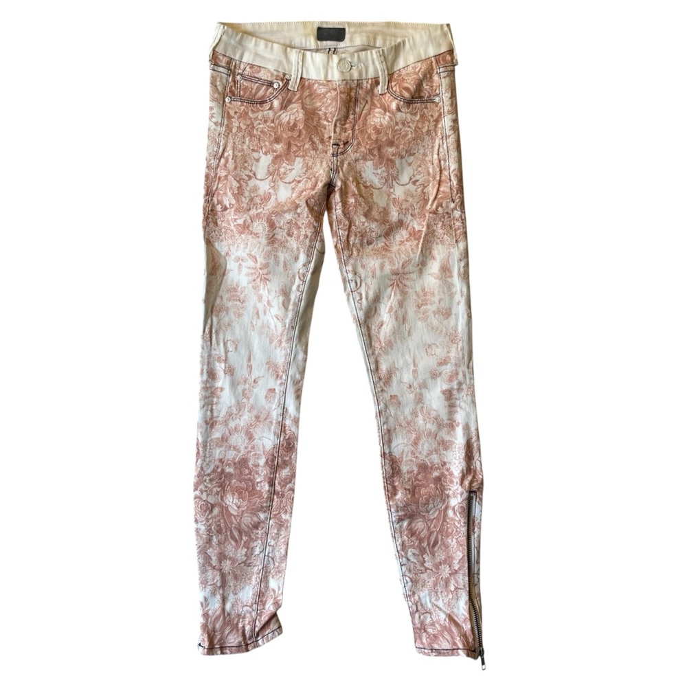 Mother Denim The Looker Ankle Zip jeans 26 Pink floral My Lady Hot at Hand